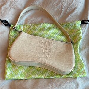 JW PEI Cream Croc-Embossed Shoulder Bag